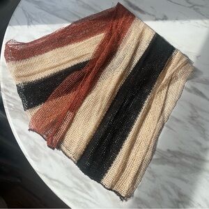 Vintage Accessory Street ITALY Mesh Striped Knit Scarf in Black Cream Brown VTG
